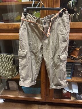 Sonoma Khaki Cropped Cargo Pants with Braided Accent Belt